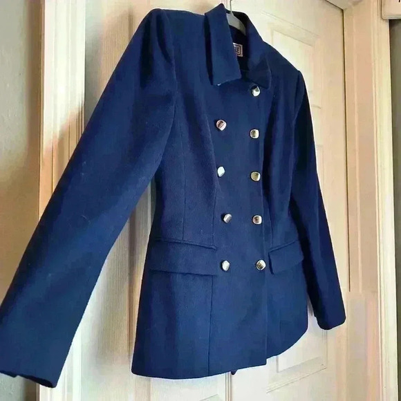 Vintage Carlisle Coat Womens Size 8 Wool Cashmere Cobalt Blue Lined Gold Button - Picture 7 of 7
